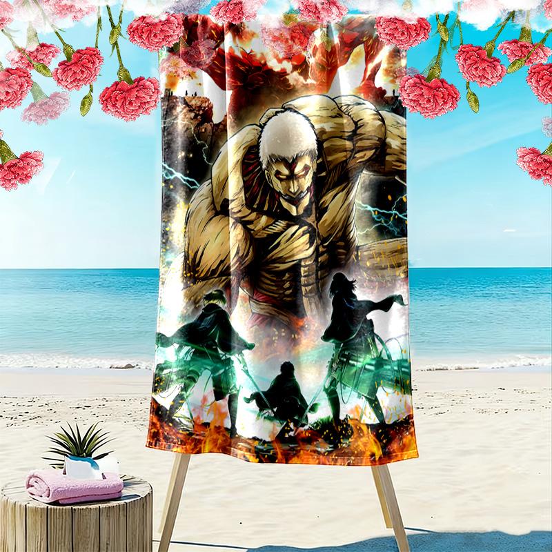 Attack Titan Print Beach Towel, Large Soft Quick Dry Towel for Beach Camping Swimming
