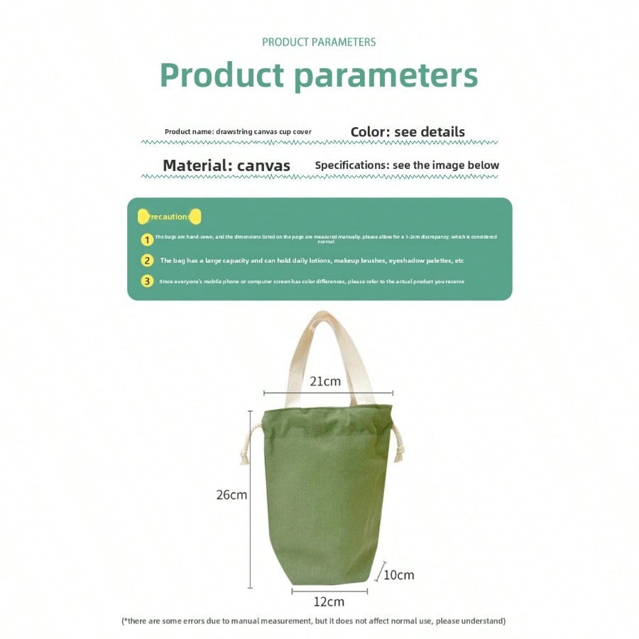 Solid Color Canvas Water Cup Tote Bag Portable  Cup Bag