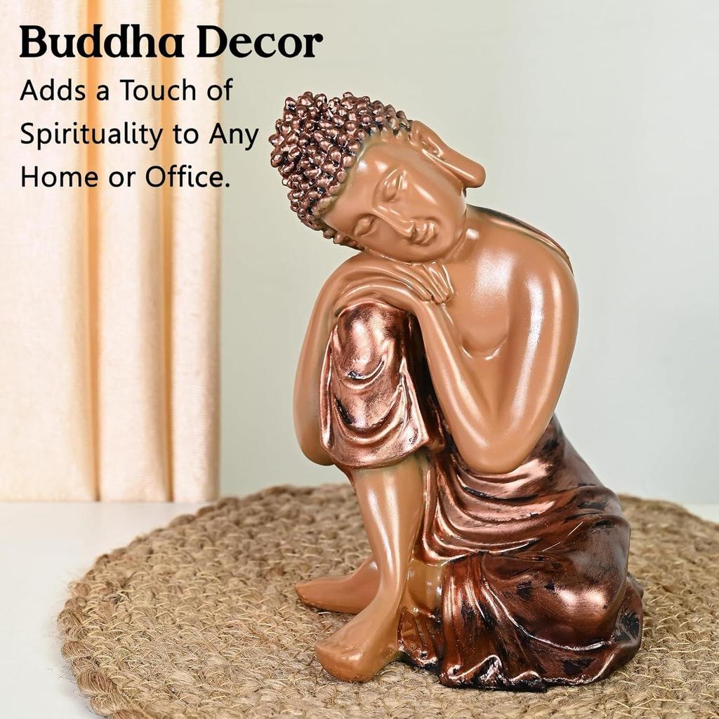 Buddha-Idol für Heimdeko – Ruhender Buddha auf Knie-Schaustück | Friedliche Buddha-Statue für Wohnzimmer, Meditation, Büro, Garten