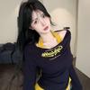 Fake Two-Piece Halter Neck Letter Print Long Sleeve T-Shirt for Women - 2025 Spring/Autumn Pure Desire Fashion Hot Girl Base Layer Top