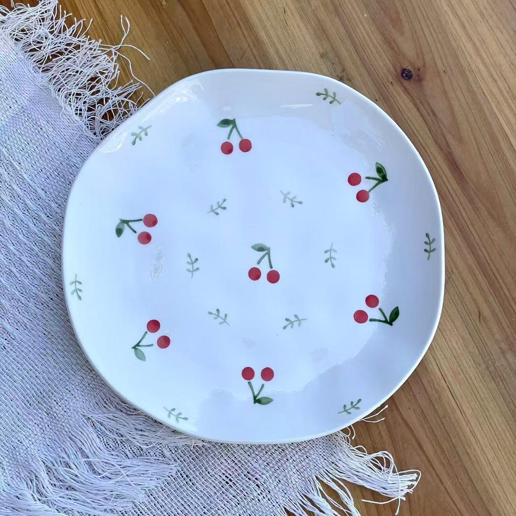 Ins Wind Irregular Floral Hand-squeezed Ceramic Cake Plate, Cute Underglaze Color High-value Dessert Bread Plate Deep Plate