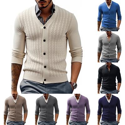Men's Solid-Color Stand-Collar Knitted Sweater, A Stylish And Casual Cardigan Outerwear