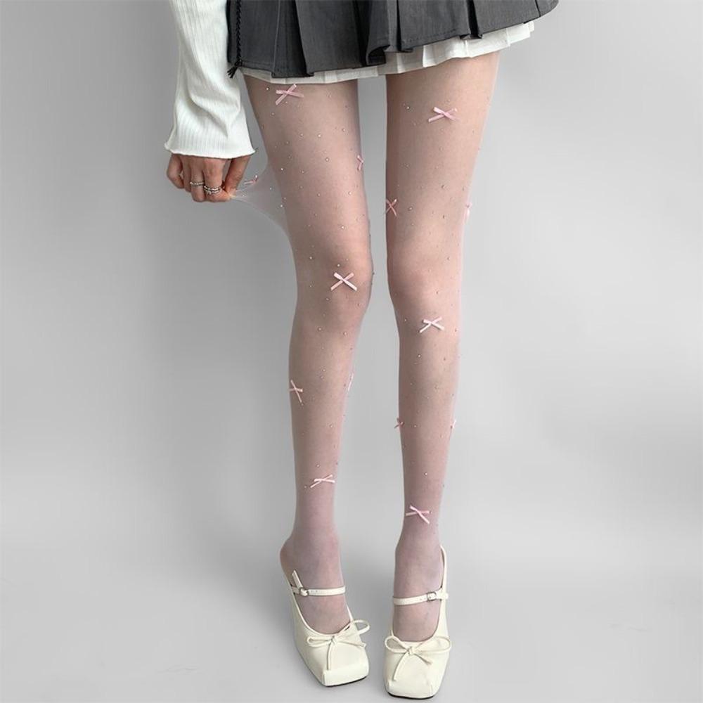 

Колготки Лолита с бантом-бабочкой, блестящие колготки с ромбами, сексуальные чулки с бантом-бабочкой, для девочек White pink bow