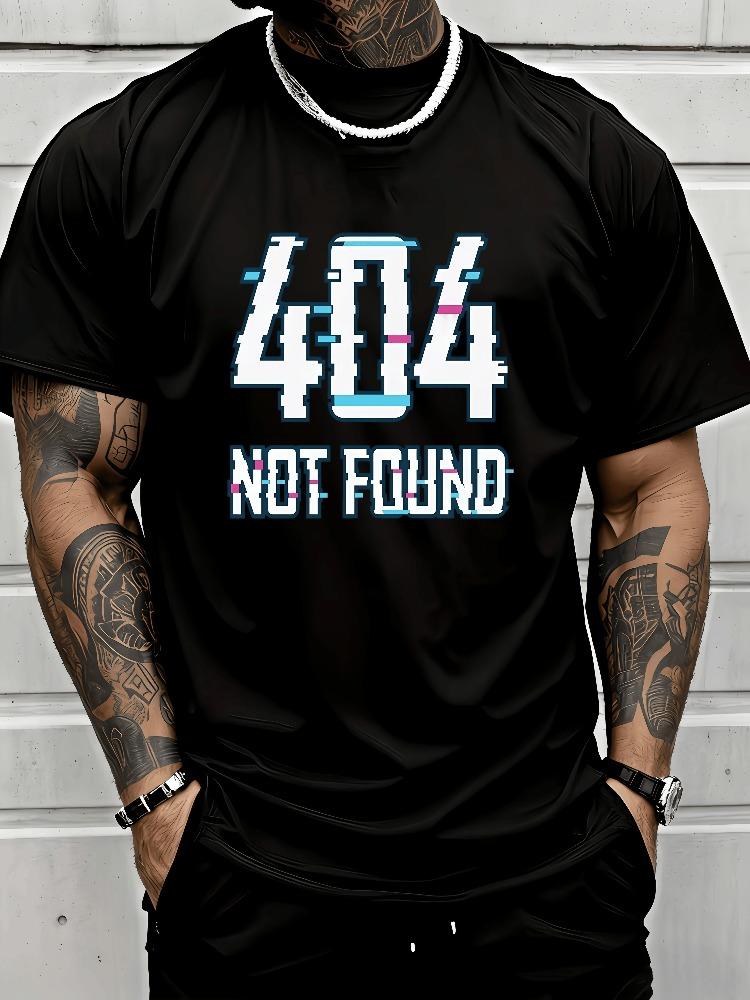 Men Dark Gray Crew Neck Tee 404 Not Found Text Print Oversized Short Sleeve Mens Summer Streetw