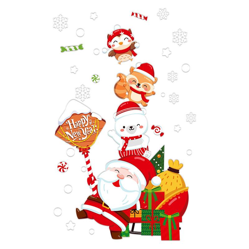 Santa Claus Family Photo Electrostatic Sticker Glass Door Snowman Restaurant Scene Snowflake Atmosphere Sticker