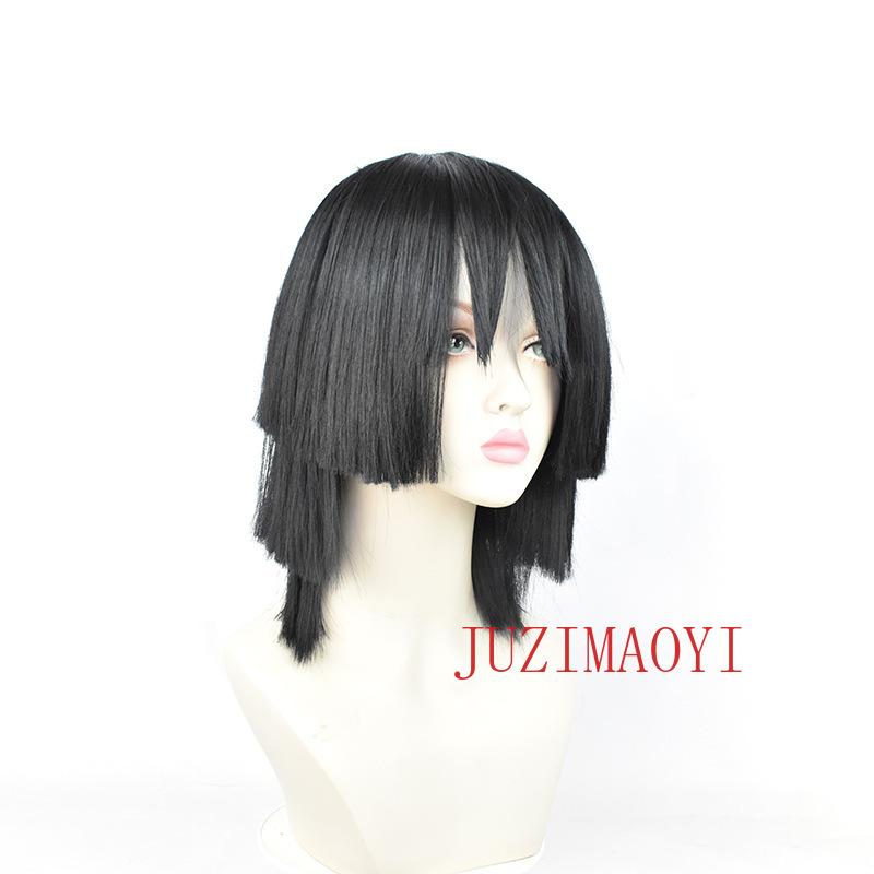 Iguro Obanai Cosplay Wig Anime Short Black Styled Heat Resistant Synthetic Hair Role Play Wigs