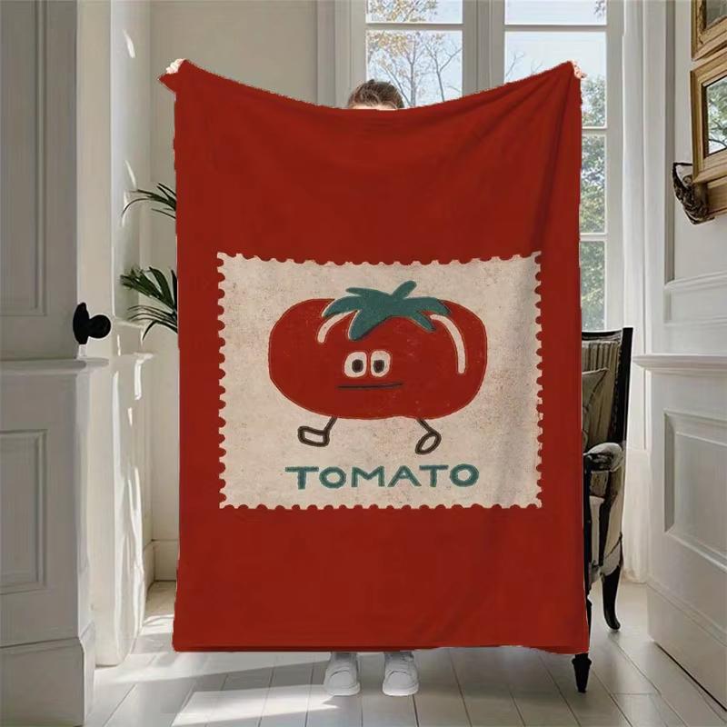 Tomato Pattern Throw Blanket Beige Red Design Soft Warm For Sofa Bed Kitchen Dormitory All Season Use