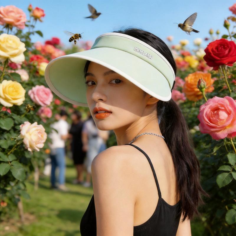 Empty Top Sunscreen Hat Women's Outdoor Can Tie Ponytail Large Brim Quick-drying Duck Tongue Sun Hat Embroidered Letter Sun Hat