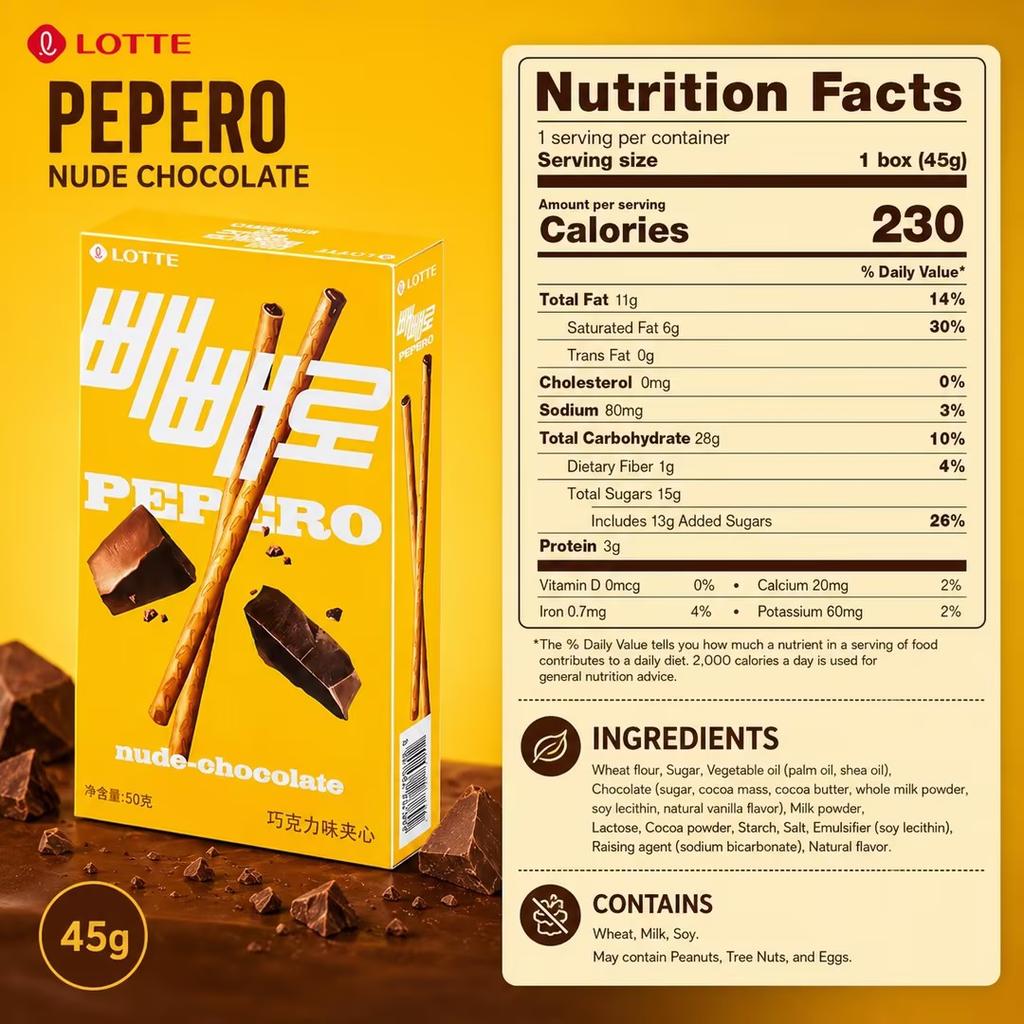 Lotte Pepero Biscotti Bastoncini Ripieni al Cioccolato 45g