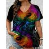 Summer Fashion Vintage Stripes 3D Personality Printed T-shirt Women's Loose Comfortable Soft Breathable V-neck Short Sleeved T-shirt