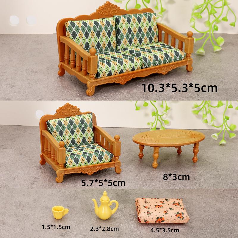 Miniature Retro Dollhouse Sofa & Coffee Table Toy Set for Kids