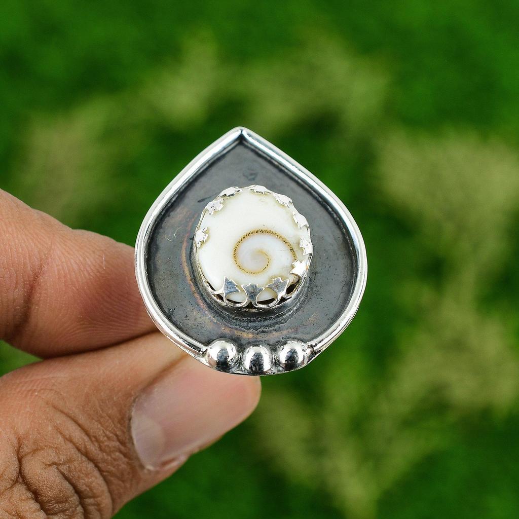 Natural Shiva Eye Shell 925 Silver Multi Stone Adjustable Ring For Women