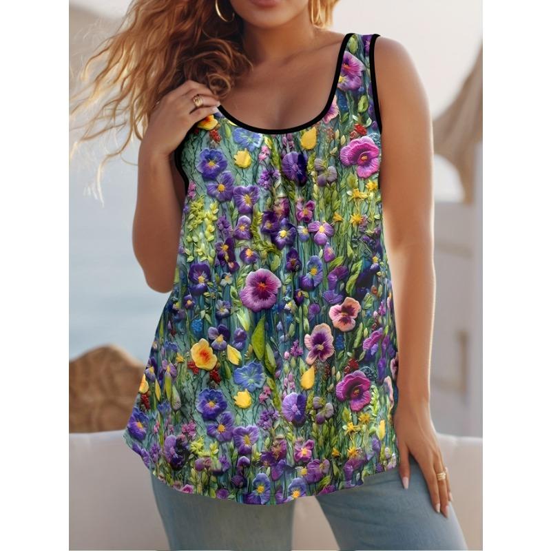 Plus Size Comfortable Summer Casual And Elegant Vacation Style Painted Flower Element 3D Printed 1XL