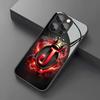 Crown Flame Letter J Pattern Tempered Glass Phone Case for iPhone 17 16 15 14 13 12 11Pro/Max/Plus, Drop & Shockproof Back Cover