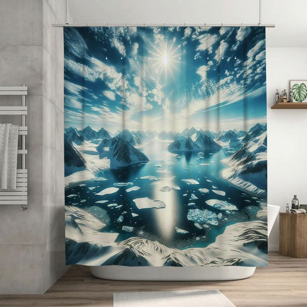 Snowy Mountain Iceberg Shower Curtain Printed Bath Decorations Waterproof Fabric for Home Bathroom Decor White Blue Color 3D Pri