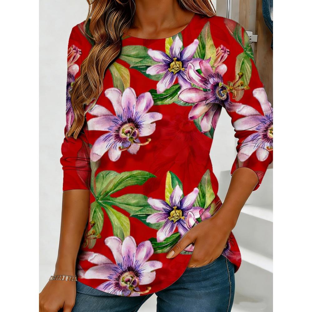 Long Sleeved Loose Round Neck Top for Casual Wear