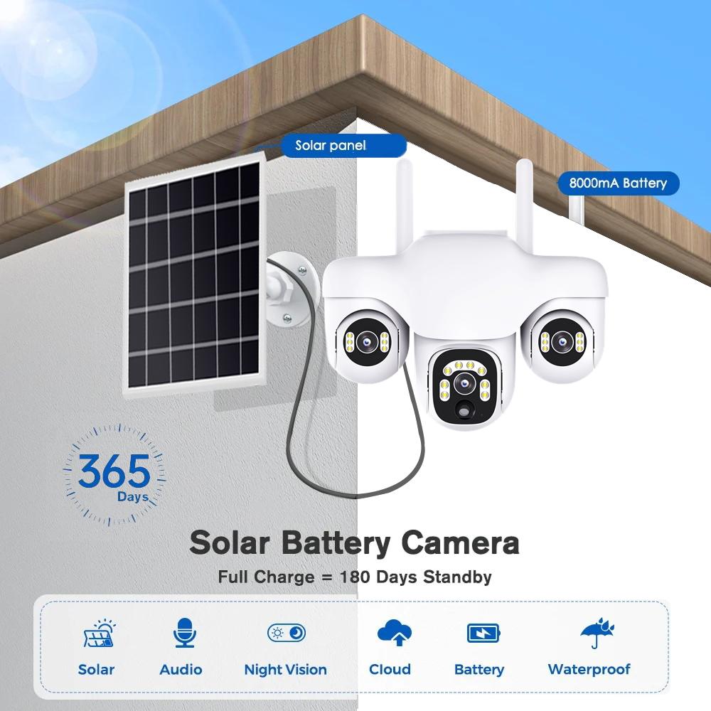Solar Camera for Home Outdoor Use, Waterproof and Dustproof, Wiring-free, Three-screen Monitoring