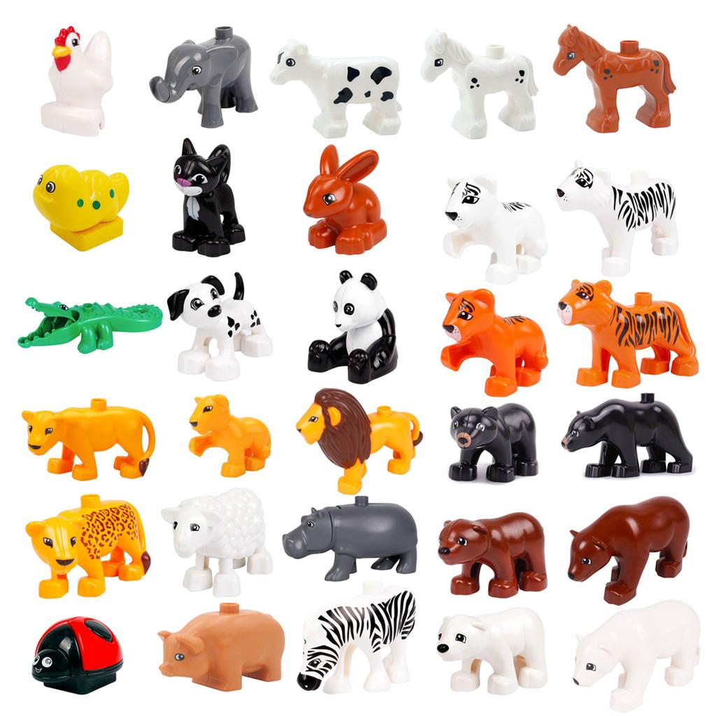 1Pcs Big Block Building Classic Animal Paradise Pets Wildlife Rabbit Lion Bear Compatible Duplo Bricks Set Supplement Children