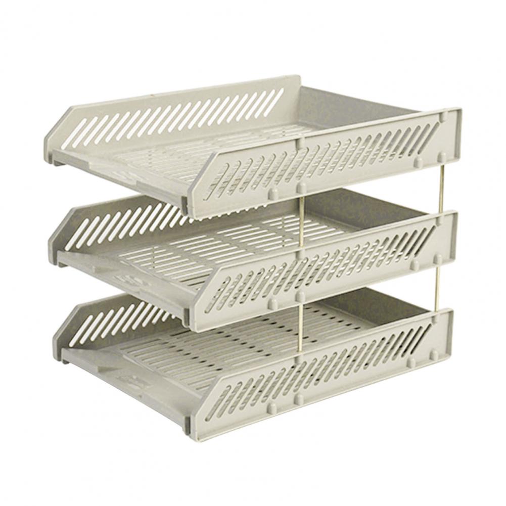 

File Box Organizer Easy Storage Container 3 Tier Stackable Letter Tray Desk Paper Organizer Plastic File Document Storage Rack сірий