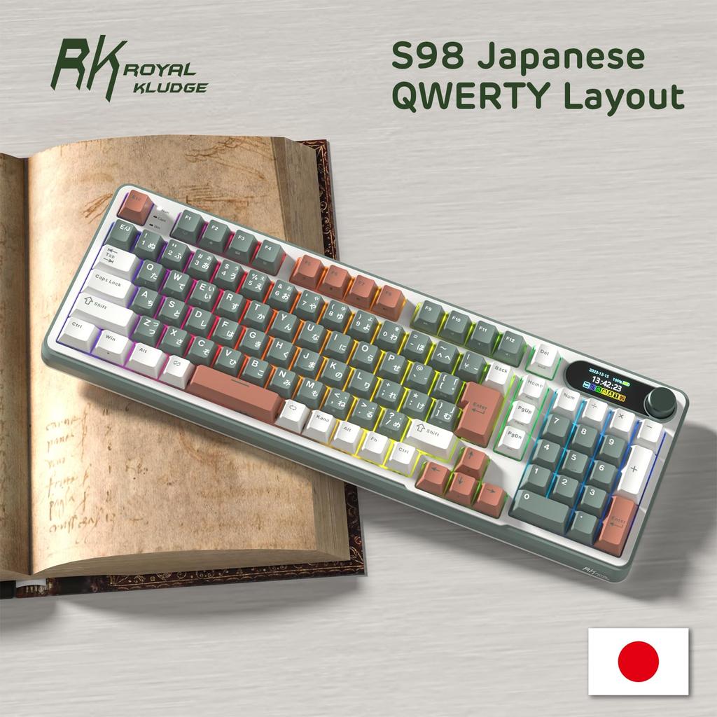 RK ROYAL KLUDGE S98 JP Mechanical Keyboard with Smart Display and Wireless Mechanical Keyboard with Software 98 Japanese QWERTY Layout Buttons,