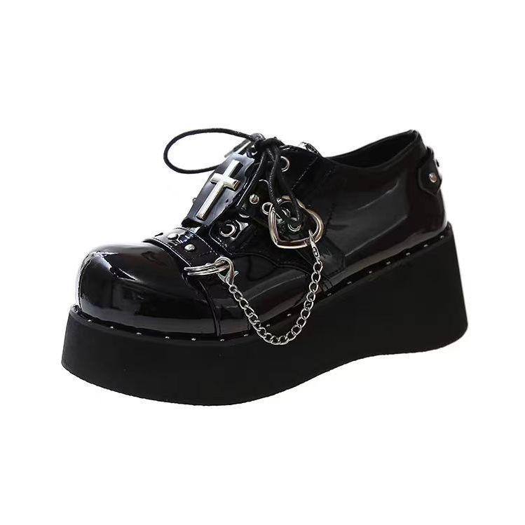 Niche Design Women's Thick-Soled Platform Shoes - 2025 Spring Punk Gothic Leather