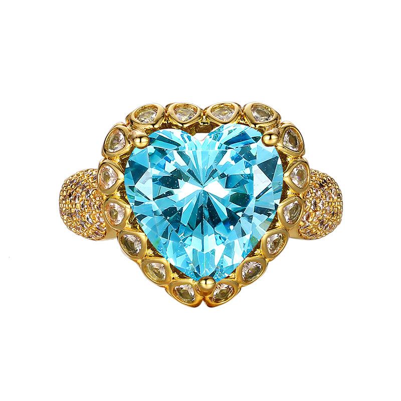 New Accessory Set Necklace Ring Earring Inlaid With Navy Blue Heart-shaped Design Women Fashionable High-end