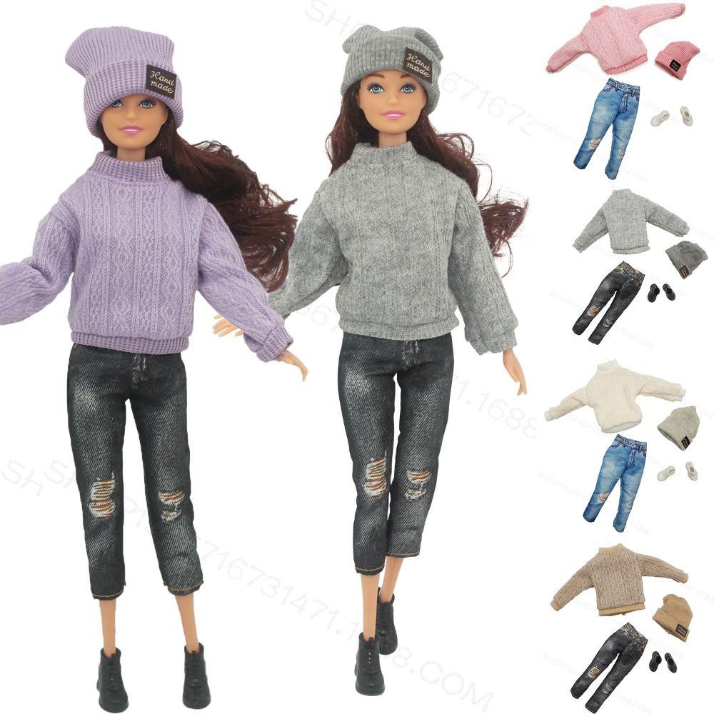 

1 Set Fashion Kids Gift Toy DIY Girl Clothes Winter Wear Sweaters Dolls Pants Casual Wear Hats
