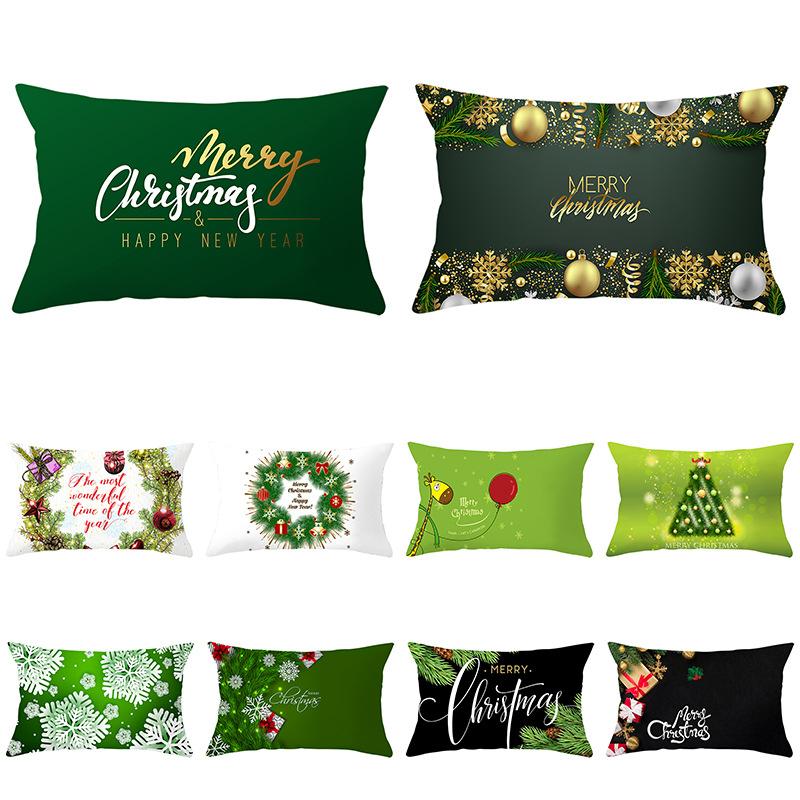 Green Series Christmas Peach Skin Printed Waist Pillowcase Square Sofa Pillowcase Office Pillowcase