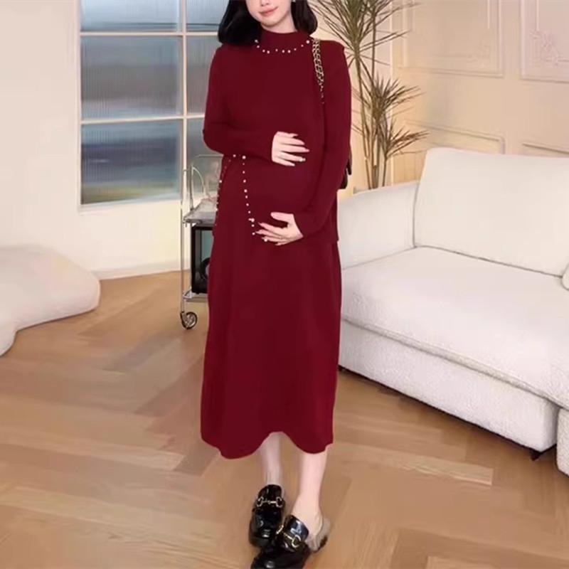 

Spring Autumn 2025 Chic Knit Sweater Dress Set - Elegant Two-Piece for Women One Size (80-120kg) красный