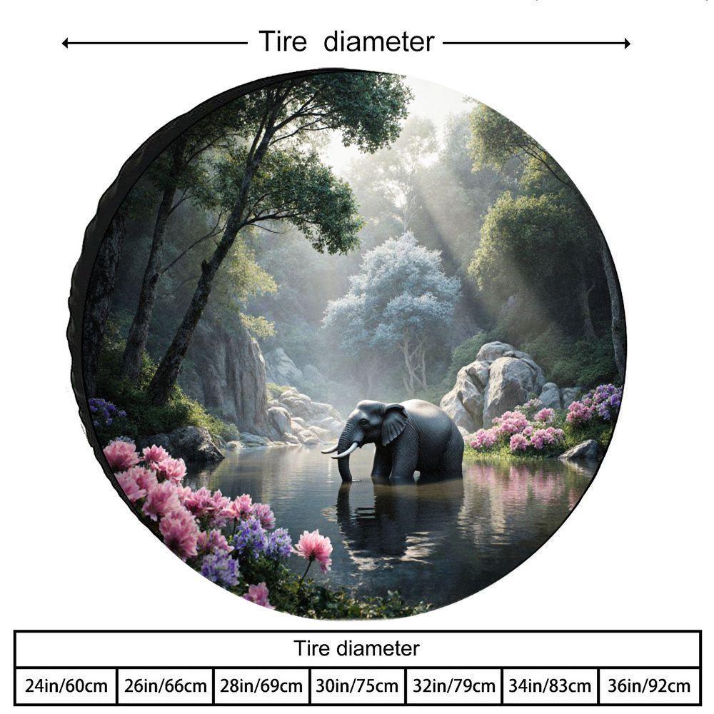 Fit Elephant & Jungle Design Spare Tire Cover - Heavy-Duty Polyester Trunk, All-Weather Car Tire Case For SUV, Truck, Vehicle Ex