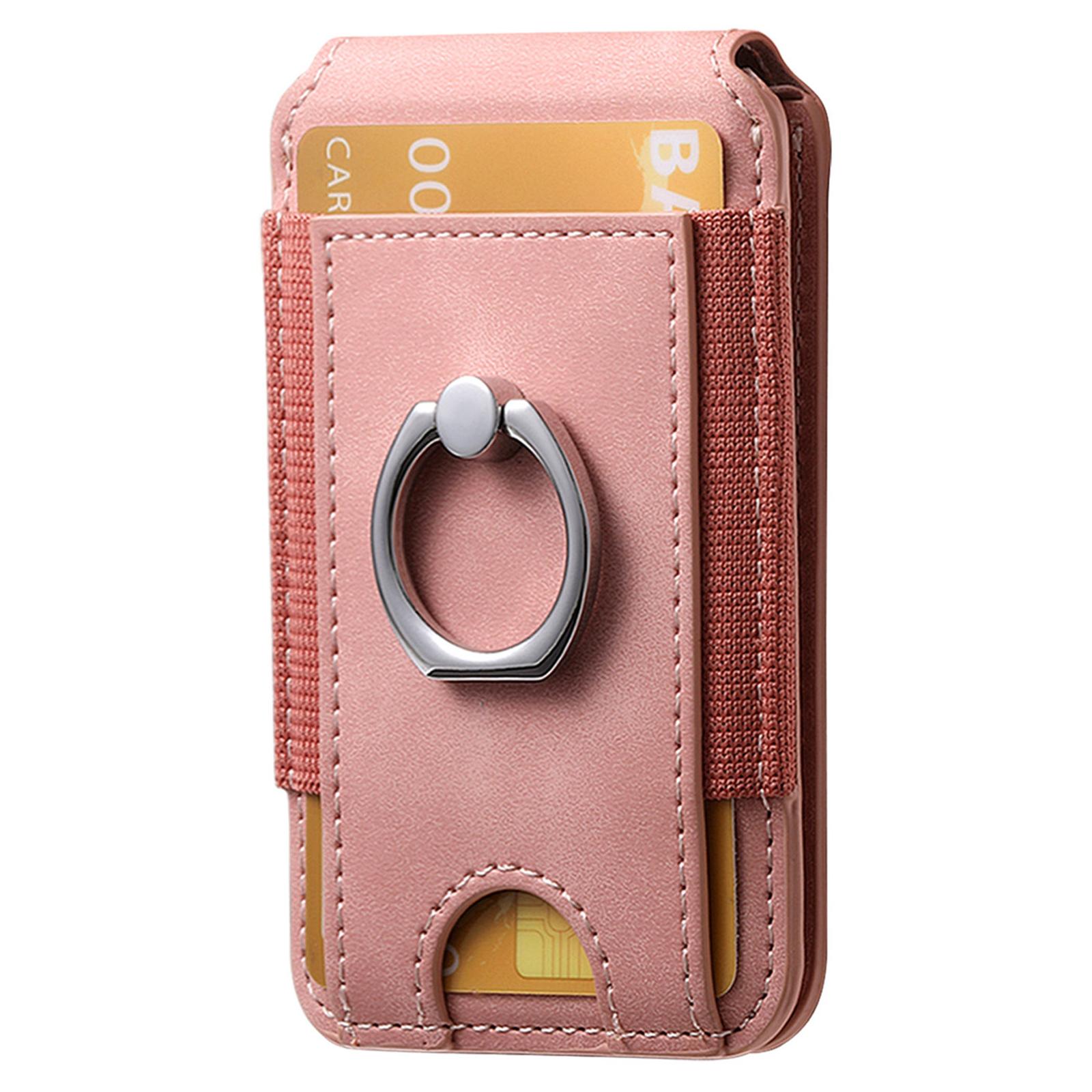 

KB-61 Card Holder Adhesive Ring Kickstand Skin-Touch Leather Card Bag Sleeve Pouch Pink