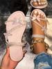 Cool slippers women's outer wear 2025 new summer butterfly rhinestone belt beach shoes versatile one-pedal flat sandals