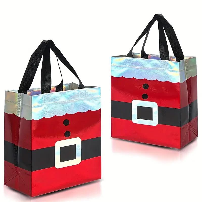 6/12PCS Non-woven Waterproof Retail Bags Red Gift Tote Bag Reusable Santa Claus & House Merry Christmas Mall Shopping Bags