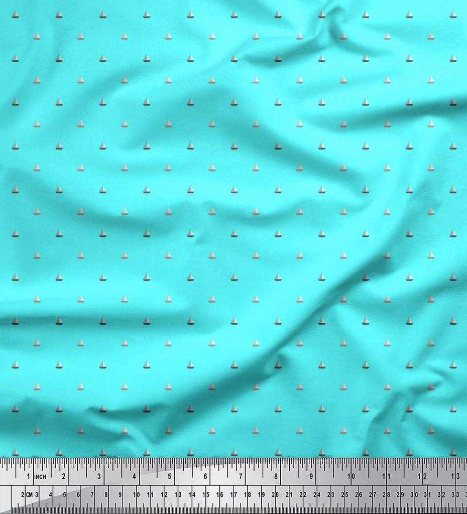 Soimoi Japan Crepe Satin Fabric Sailboat Shirting Fabric Prints By metre 42 Inch
