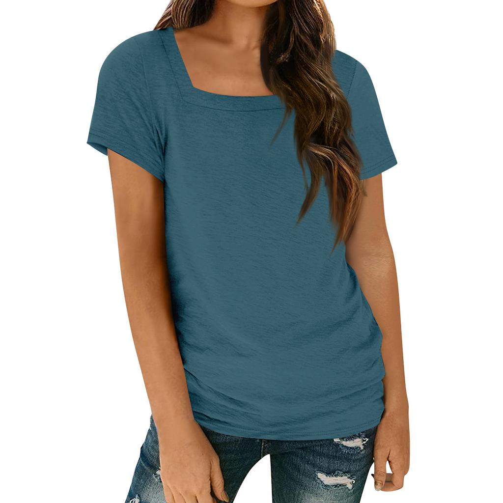 Womens Tops Casual Spring Summer Tshirts Short Sleeve Square Neck Basic Tee Outfits