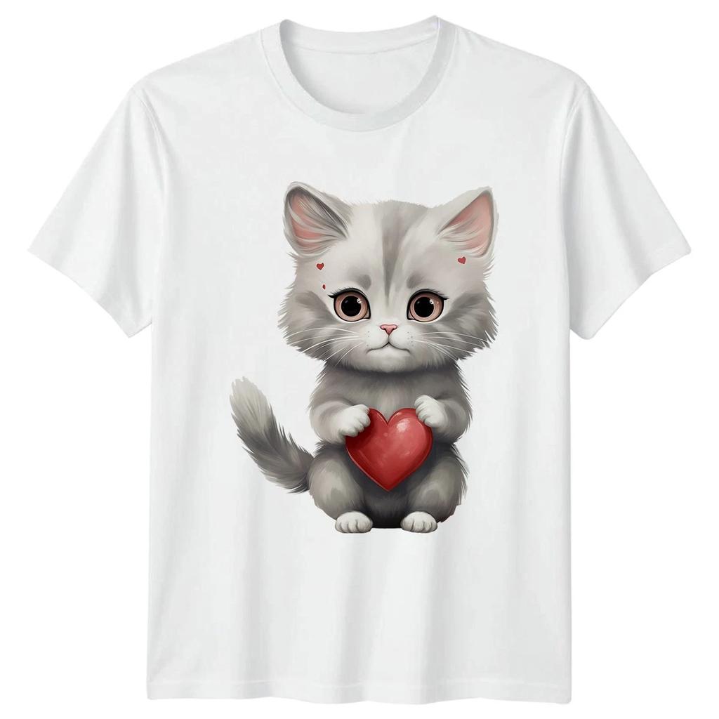 Kitten With Heart Animals Cats Mens T-Shirt Womens Tee Graphic Unisex Top
