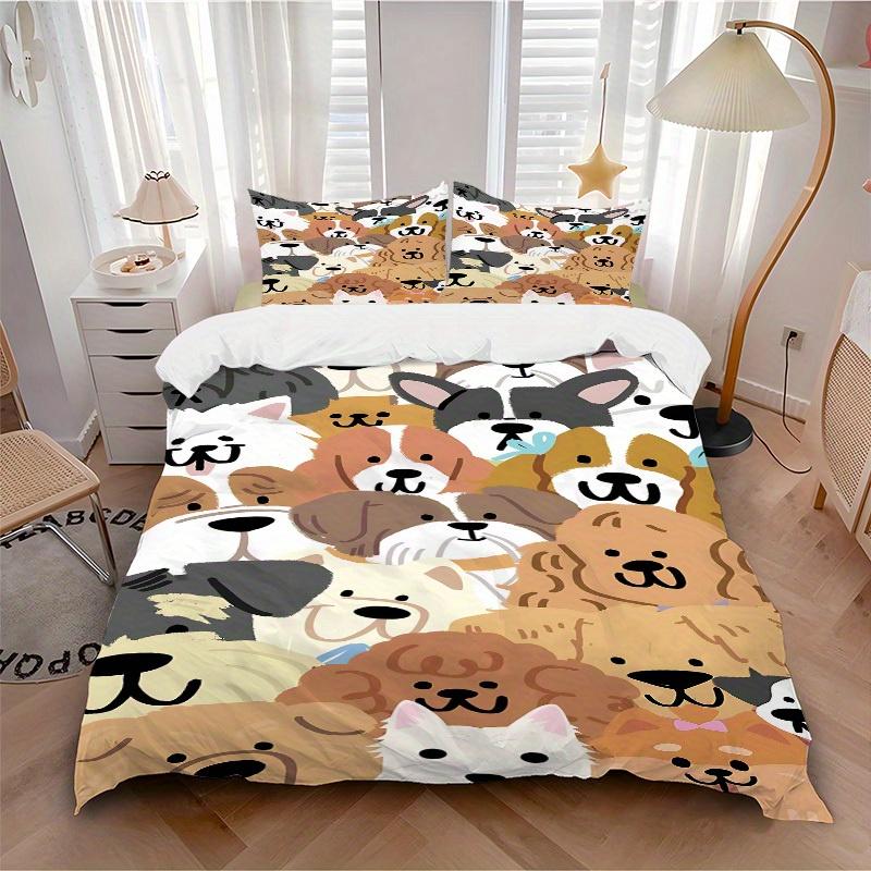 

3pcs set Dogs Puppies 1 Quilt Cover + 2 Pillowcases, All Seasons Bedroom Setting, Perfect for Home and Dorm Decor a197 135x200cm