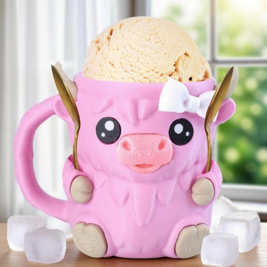 Highlandskveg Iskrem Pint Holder med 2 Skjeer Pingvin Iskremholder Gjenbrukbare Popsicle Beholdere Ølboksholder for Kjøkken Kafé Restaurant