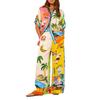 Hawaii Vacation Set Women Short Sleeve Lapel Top Colorful Print Shirt Pants Outfit 2 Pcs