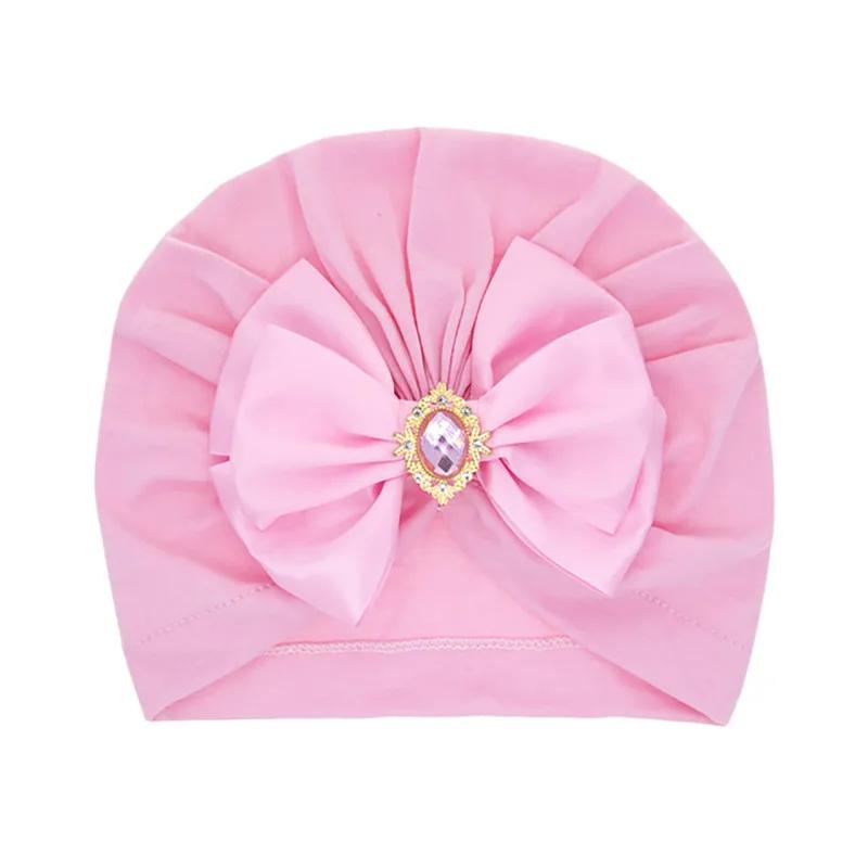 

Girls Turban Caps Shiny Crystal Beanie Hat Stretchy Bonnet Hats For Girls Headwraps With Bow Knot Set рожевий