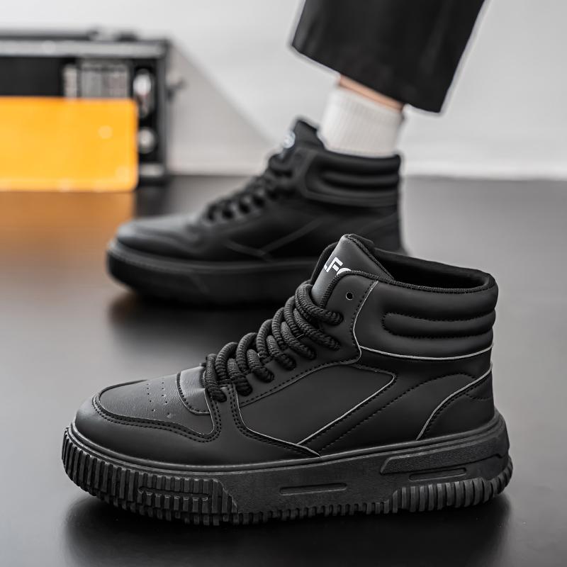 PU Leather Footwear Men Casual Shoes High Top White Breathable Footwear Shock-absorber Platform Hidden Increasing Sneakers