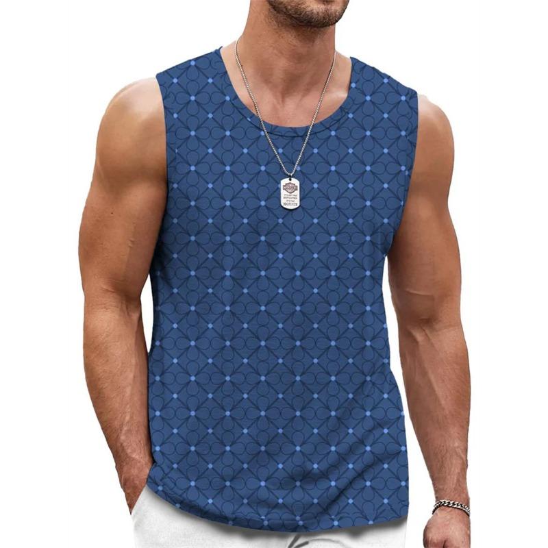 Canottiera Uomo Retro Geometrica Stampata 3D Estiva Casual Girocollo Tendenza Moda Gilet Senza Maniche Ampio Traspirante Top Sportivi