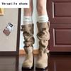 Platform Thick Heel Women Slip On Western Cowboy Boots Fashion Folded Pile Long Booties Female Shoes Autumn Winter