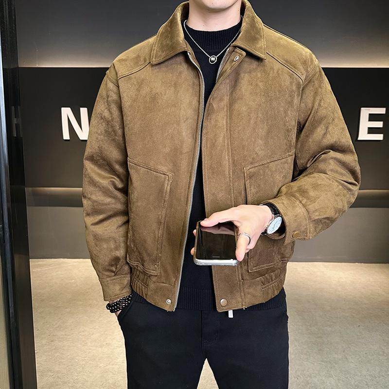 

Men s High-End Suede Velvet Winter Down Jacket with Lapel - Thickened, Warm, and Trendy Casual Coat. Extra Large хакі