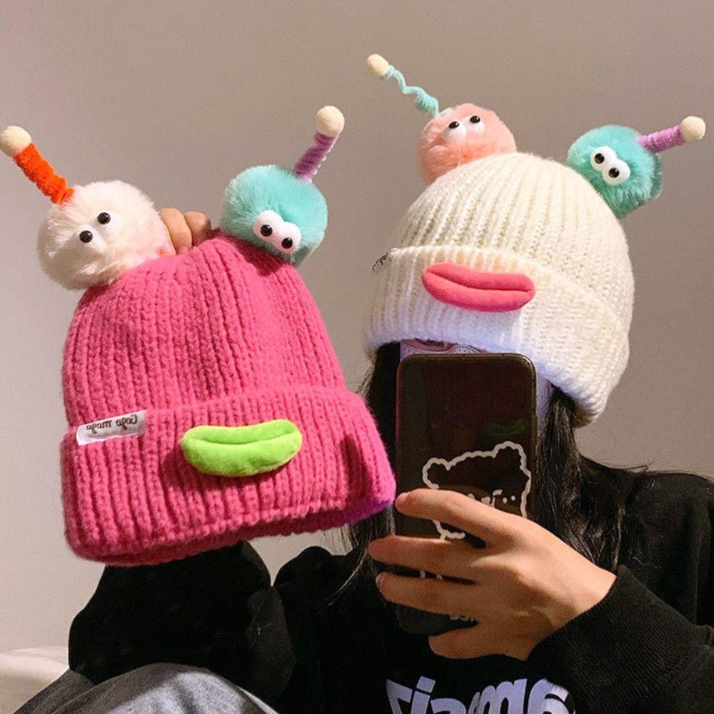 Candy Color Cartoon Knitting Hat Soft Winter Warm Cap Plush Pullover Hats Autumn and Winter