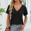 Women's Fashion Color V,neck Pleated Loose Short Sleeved T,shirt Top