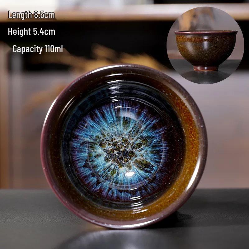Jian Zhan Kiln-Change Ceramic Sand Gold Tea Cup - Hat-Shaped Tea Tasting Bowl