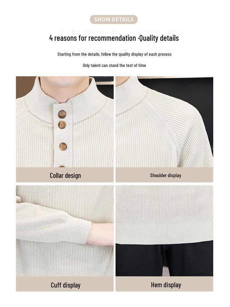 Men's Retro Half-High Collar Knit Sweater - Youthful College Style, Woolen Base Layer for Autumn/Winter