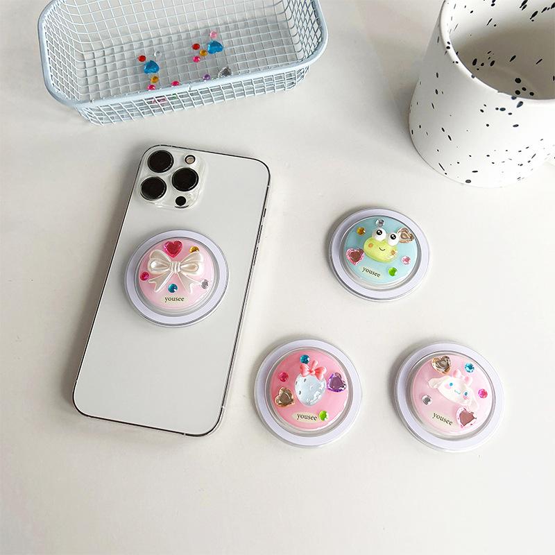 Cute Bow, Small Animal, Candy Color, Mobile Phone Airbag Holder, Magnetic Suction, Retractable Removal, Rhinestone Gemstone.