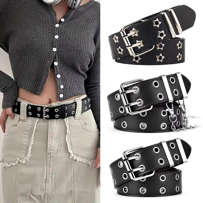 110cm Unisex Men Belts For Women High Quality Double Hole Star Eyelet Hip Hop Rock Subculture Belt Punch Free Size